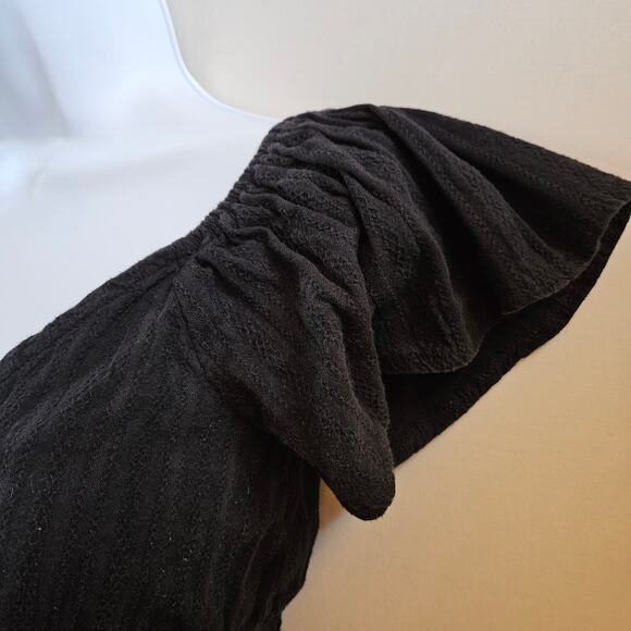 Polly Black Crop Tie Front Top Size 4 Flutter Sleeve Festival Concert Milk Maid - Picture 3 of 9